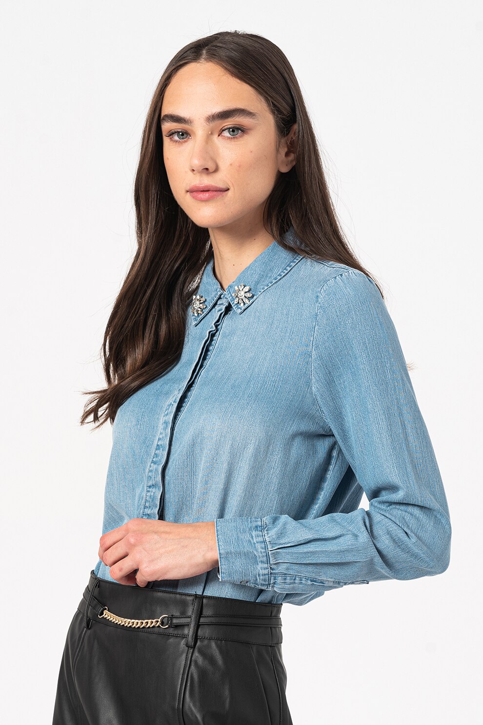 Vero Moda, Camasa din chambray cu aplicatii Cindy, Albastru deschis