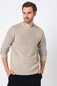 Only & Sons, Pulover cu decolteu la baza gatului si maneci raglan Kelvin, Maro nisip Only & Sons, Pulover cu decolteu la baza gatului si maneci raglan Kelvin, Maro nisip