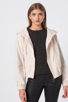 Only, Hanorac cu fermoar si terminatii elastice Mariya, Alb fildes Only, Hanorac cu fermoar si terminatii elastice Mariya, Alb fildes