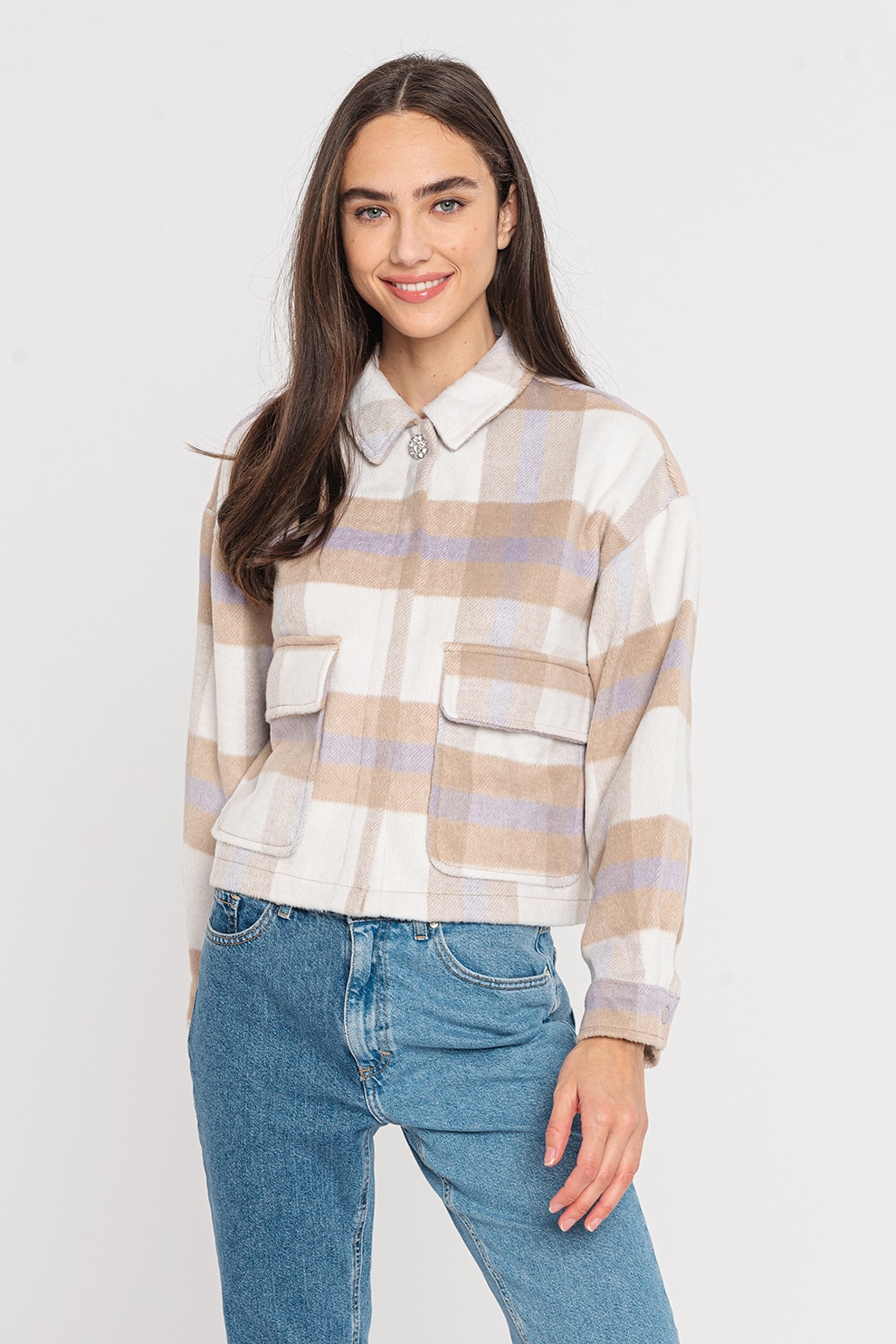 Only, JAcheta-camasa in carouri Eleanor, Crem/Maro camel/Lila