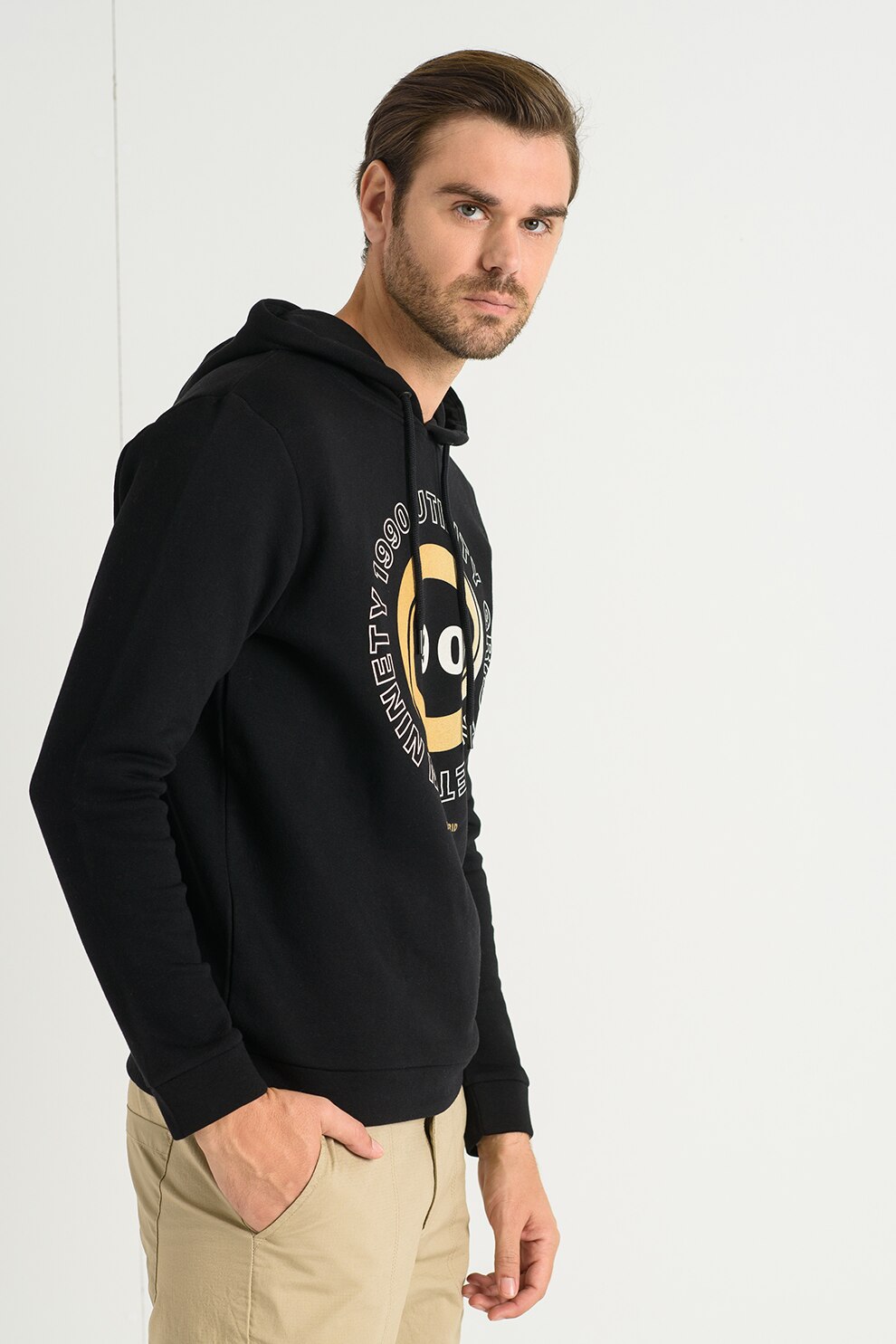 Jack&Jones, Hanorac cu logo si imprimeu grafic Booster, Negru/Oranj pal/Alb