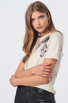 JdY, Tricou cu flori brodate Priscilla, Crem JdY, Tricou cu flori brodate Priscilla, Crem