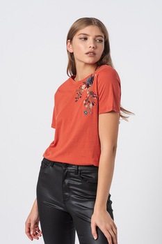 JdY, Tricou cu flori brodate Priscilla, Oranj mandarina JdY, Tricou cu flori brodate Priscilla, Oranj mandarina