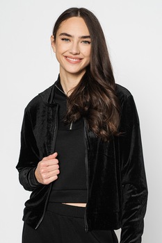 Vero Moda, Hanorac cu fermoar si aspect de catifea Dana, Negru Vero Moda, Hanorac cu fermoar si aspect de catifea Dana, Negru