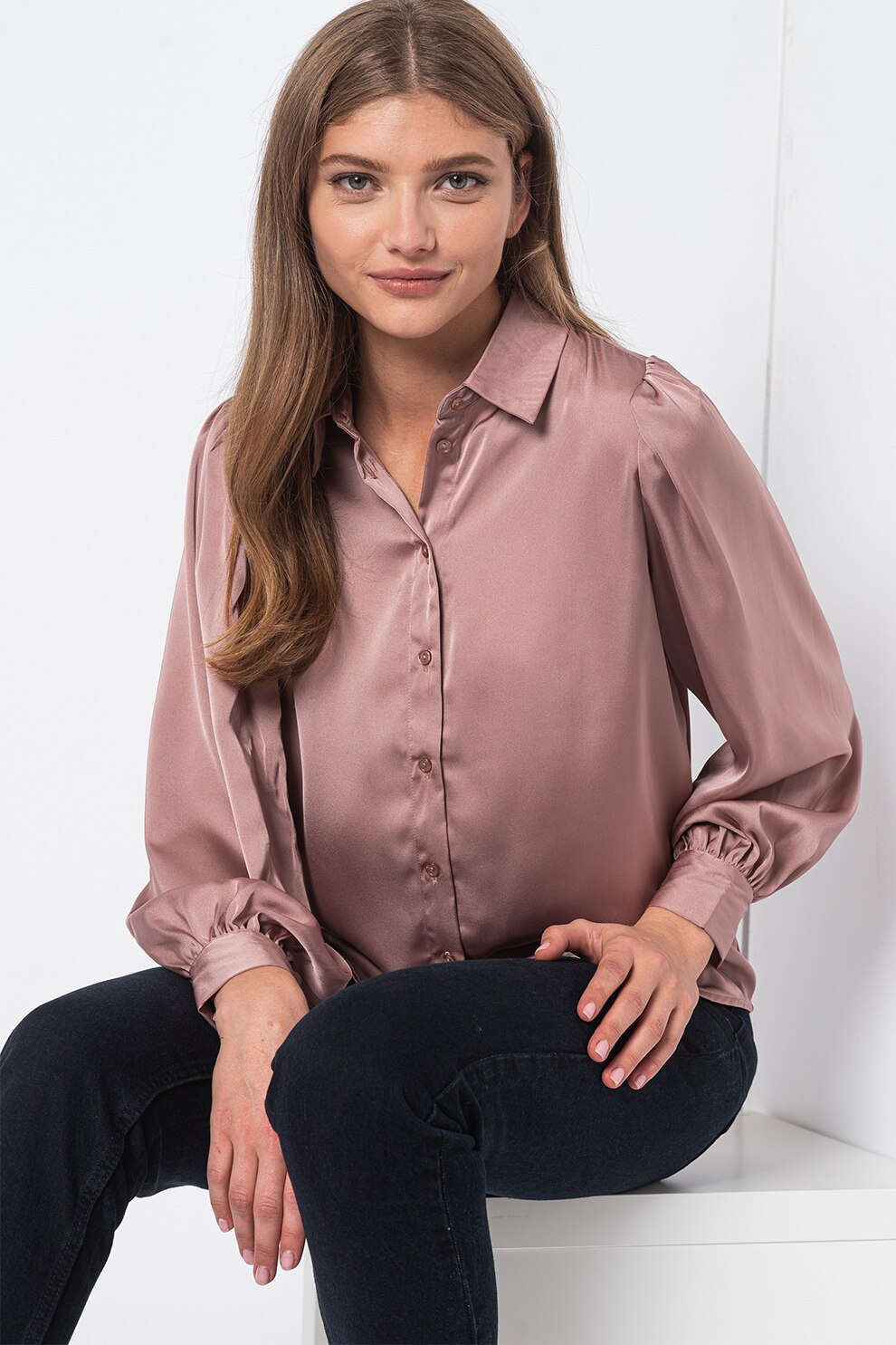 Only, Camasa cu aspect de satin Zora, Roz prafuit