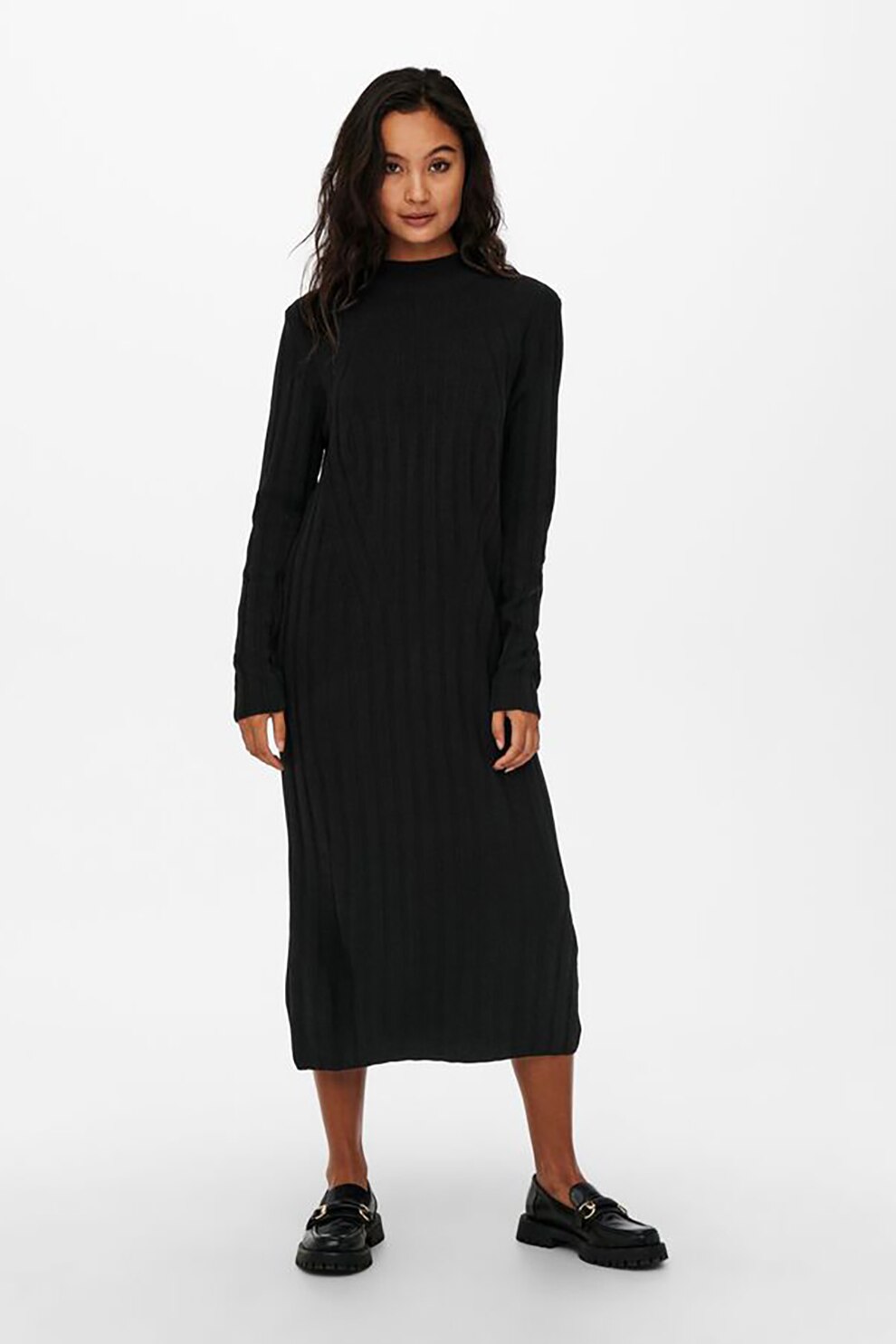 Only, Rochie midi cu croiala dreapta si aspect striat, Negru, XS