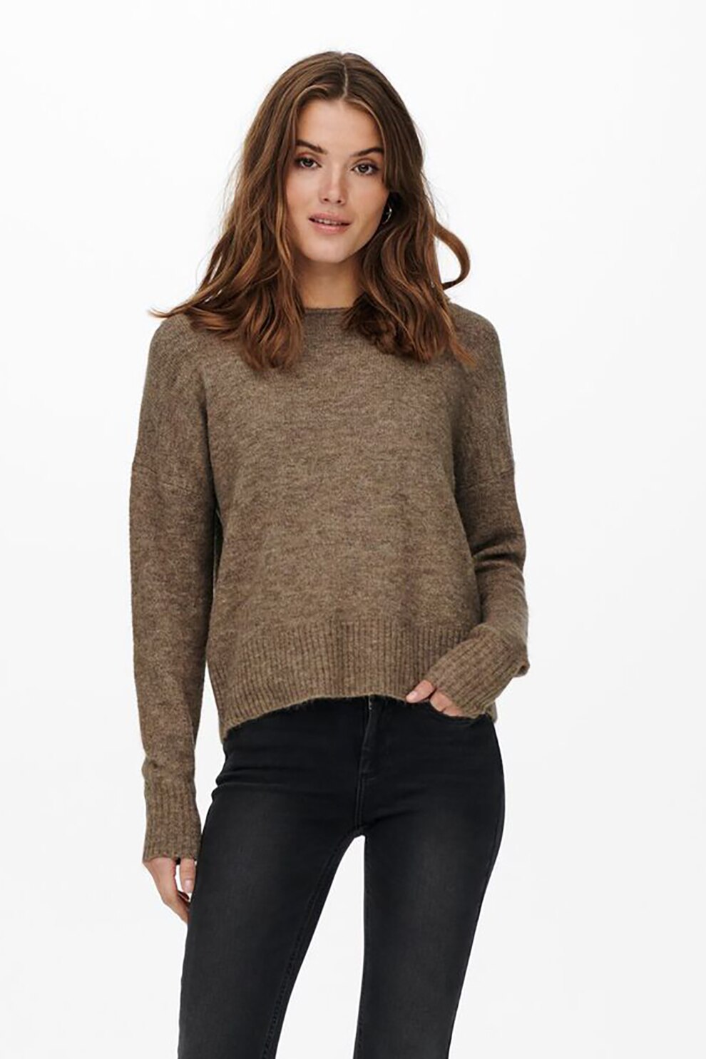 Only, Pulover reversibil cu insertii din dantela Isolde, Cafeniu