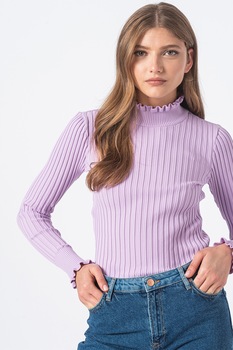 Only, Pulover tricotat fin cu volane Kelci, Lila Only, Pulover tricotat fin cu volane Kelci, Lila