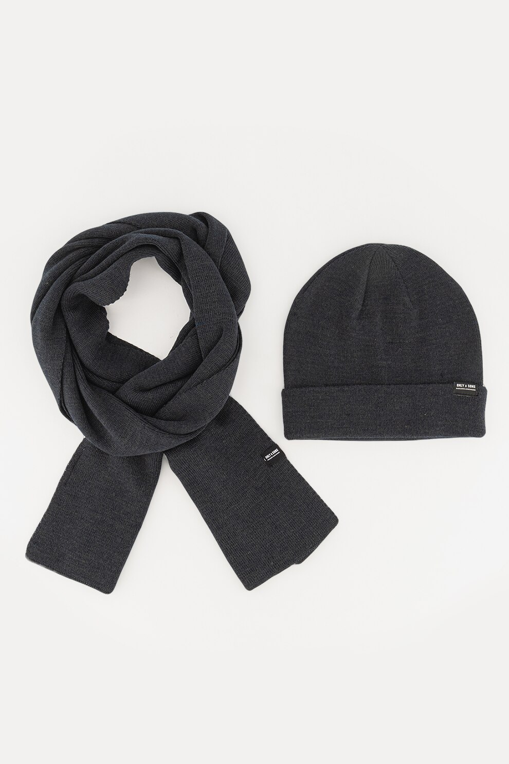 Only & Sons, Caciula si fular circulat din tricot fin, Bleumarin inchis