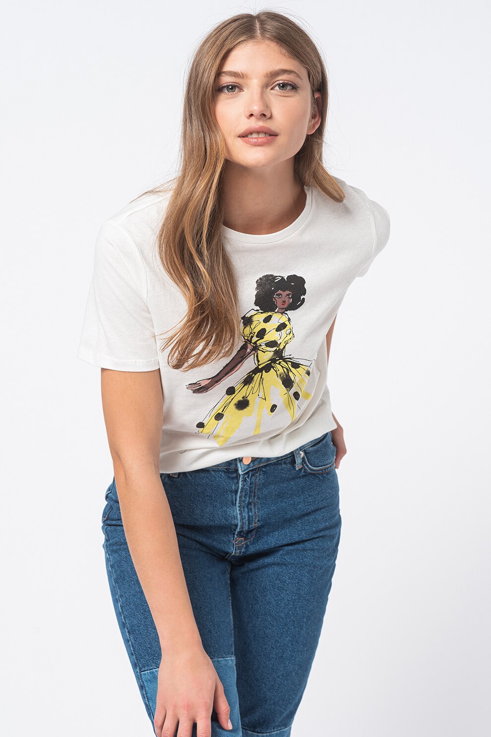 JdY, Tricou cu imprimeu grafic Yin, Alb/Galben