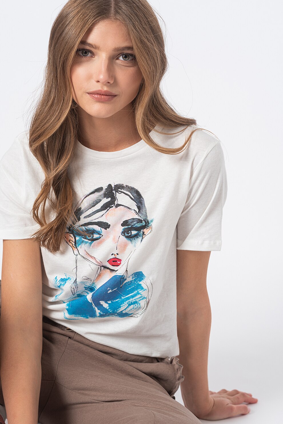 JdY, Tricou cu imprimeu grafic Yin, Alb prafuit