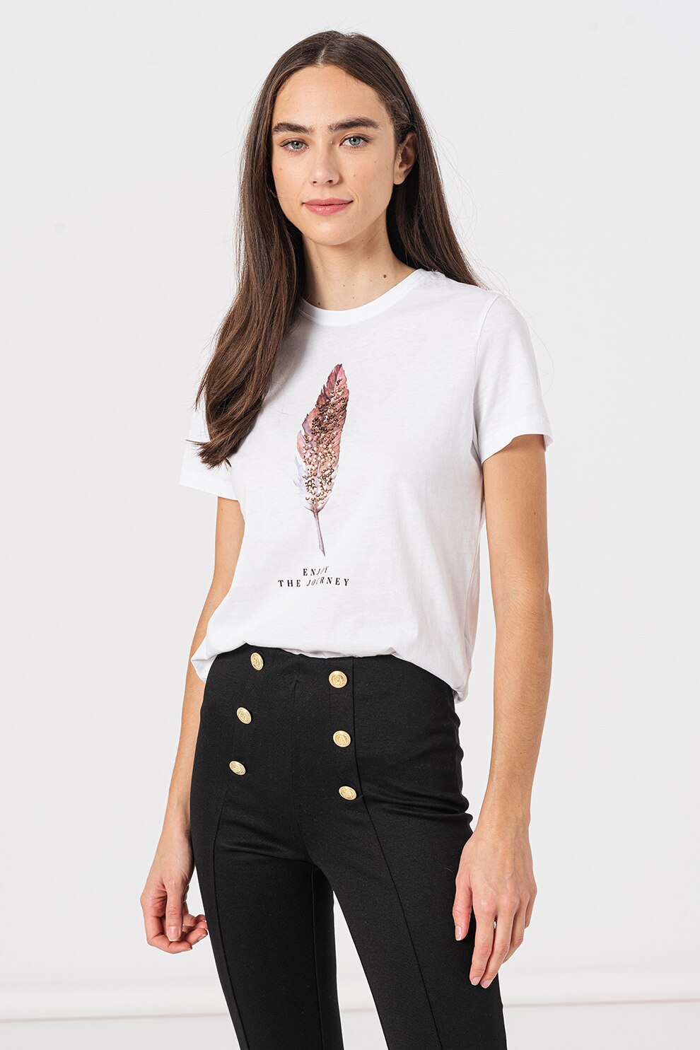 Only, Tricou cu imprimeu grafic Kita ', Alb optic