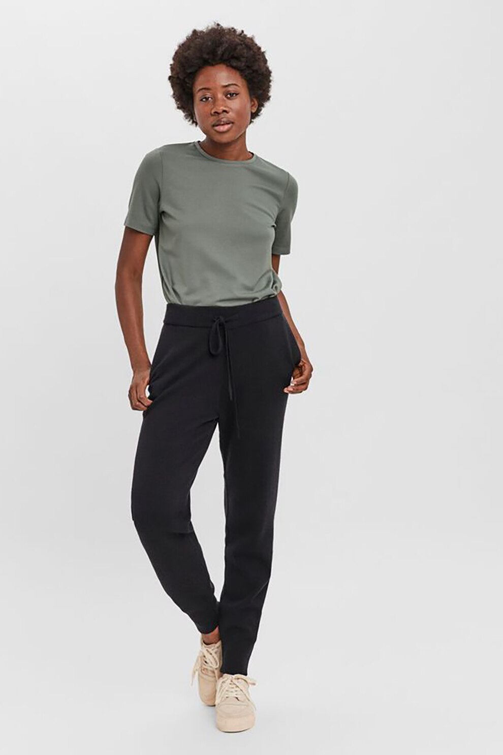 Vero Moda, Pantaloni sport lejeri cu talie ajustabila Saba, Negru