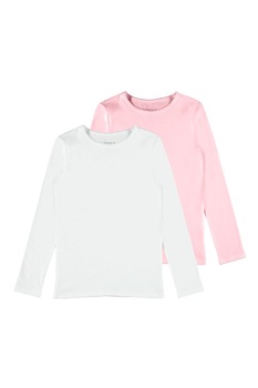 NAME IT, Set de bluze de bumbac organic, 2 piese, Alb/Roz pal NAME IT, Set de bluze de bumbac organic, 2 piese, Alb/Roz pal