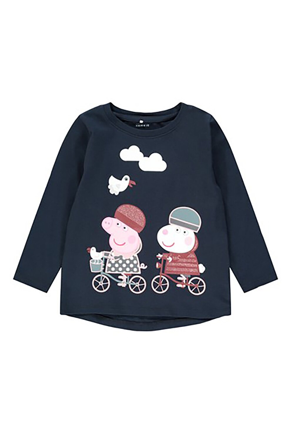 NAME IT, Bluza din amestec de bumbac organic cu imprimeu, Bleumarin inchis/Roz pastel