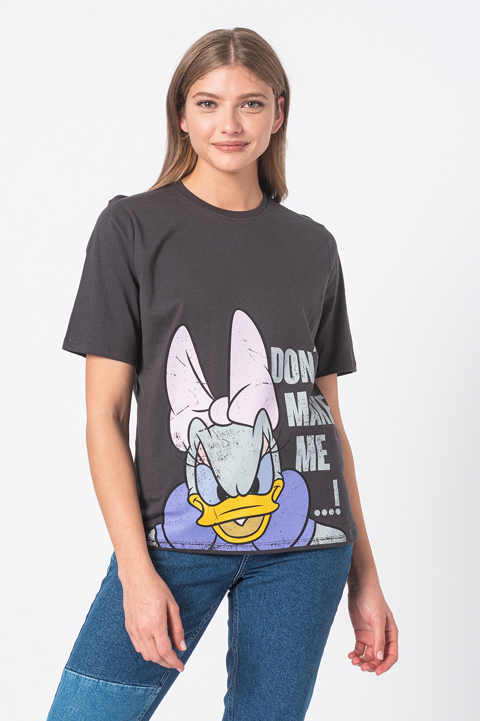Only, Tricou de bumbac cu imprimeu cu desene, Gri inchis
