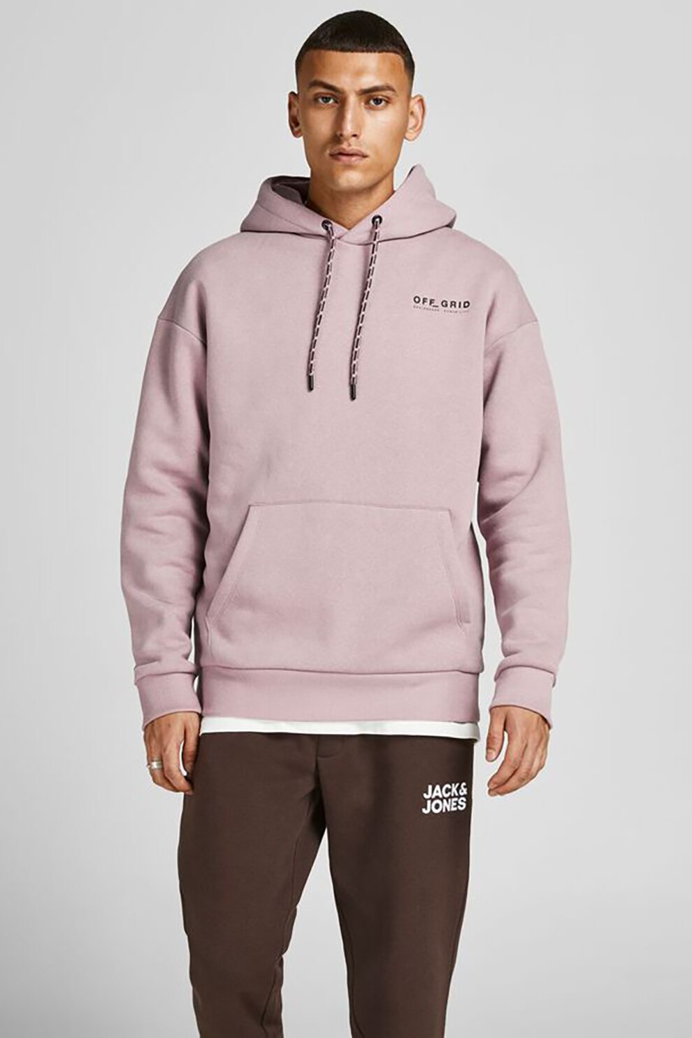 Jack&Jones, Hanorac relaxed fit cu imprimeu grafic pe partea din spate Clover, Roz pastel