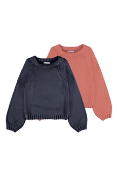 NAME IT, Set de pulovere cu decolteu la baza gatului si margini striate, 2 piese, Bleumarin inchis/Albastru prafuit NAME IT, Set de pulovere cu decolteu la baza gatului si margini striate, 2 piese, Bleumarin inchis/Albastru prafuit