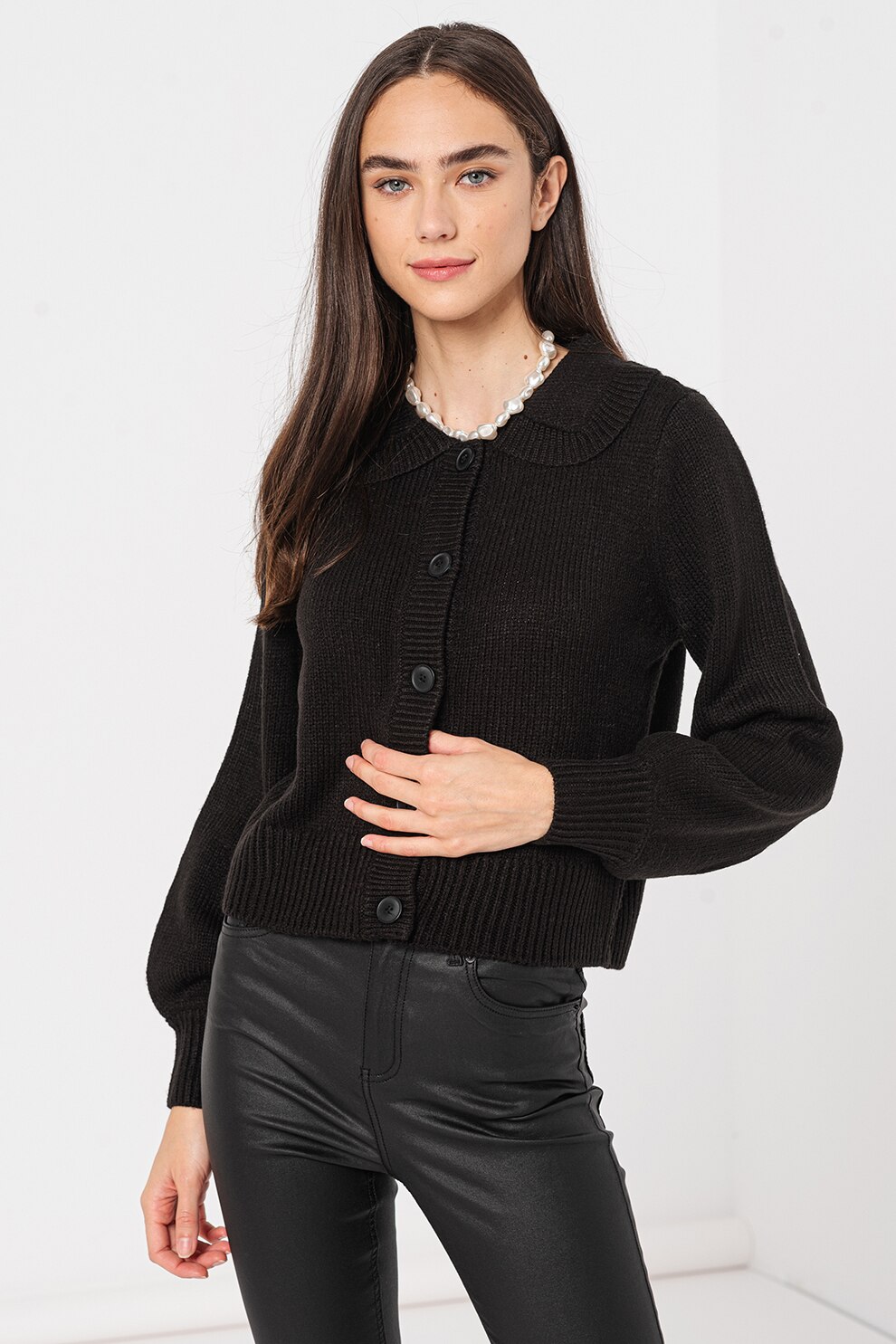 Only, Cardigan cu guler Peter Pan Lexa, Negru