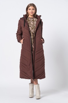 JdY, Geaca lunga cu gluga, vatelina si model matlasat, pentru schi, Coniac, S JdY, Geaca lunga cu gluga, vatelina si model matlasat, pentru schi, Coniac, S