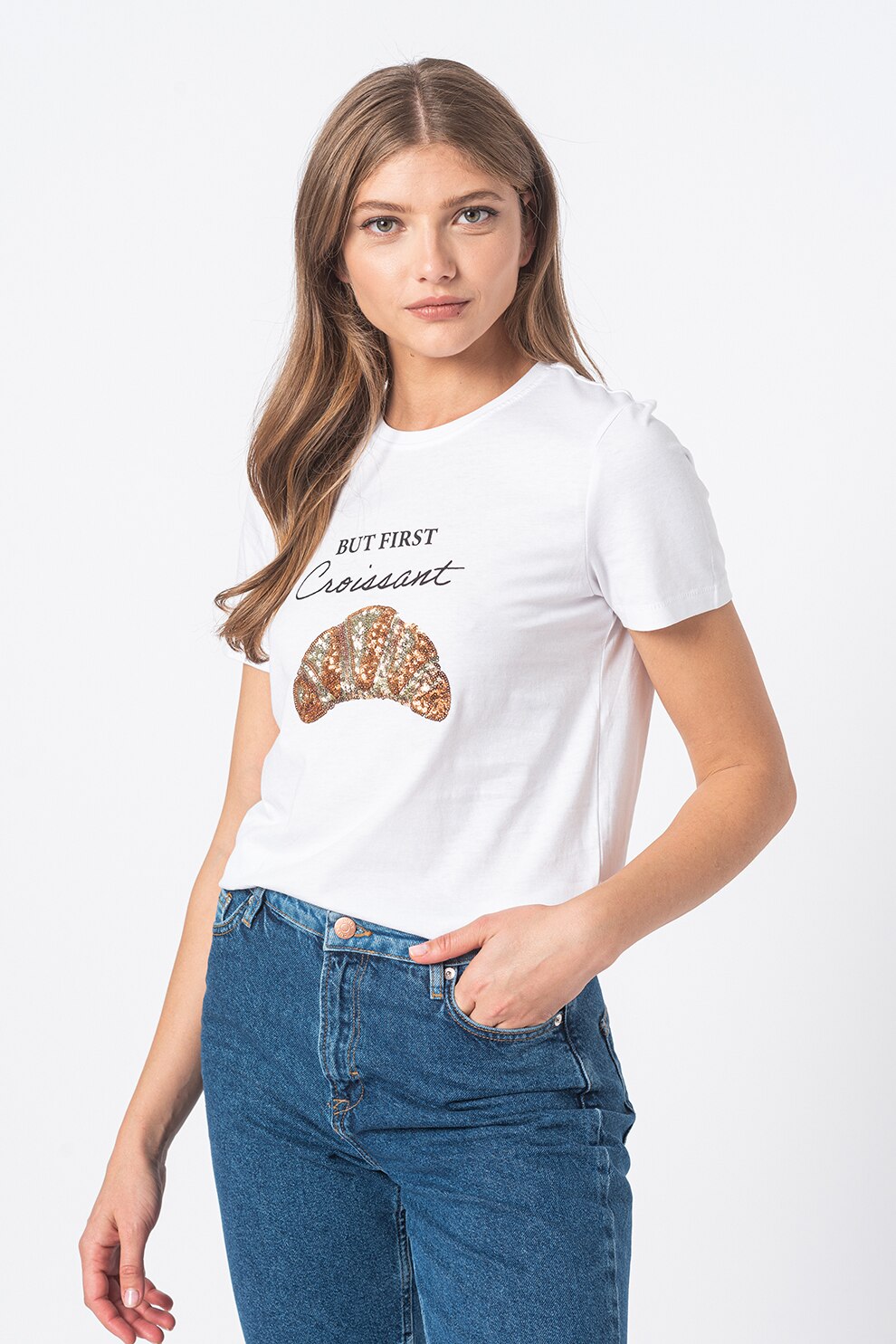 Only, Tricou regular fit cu imprimeu, Alb