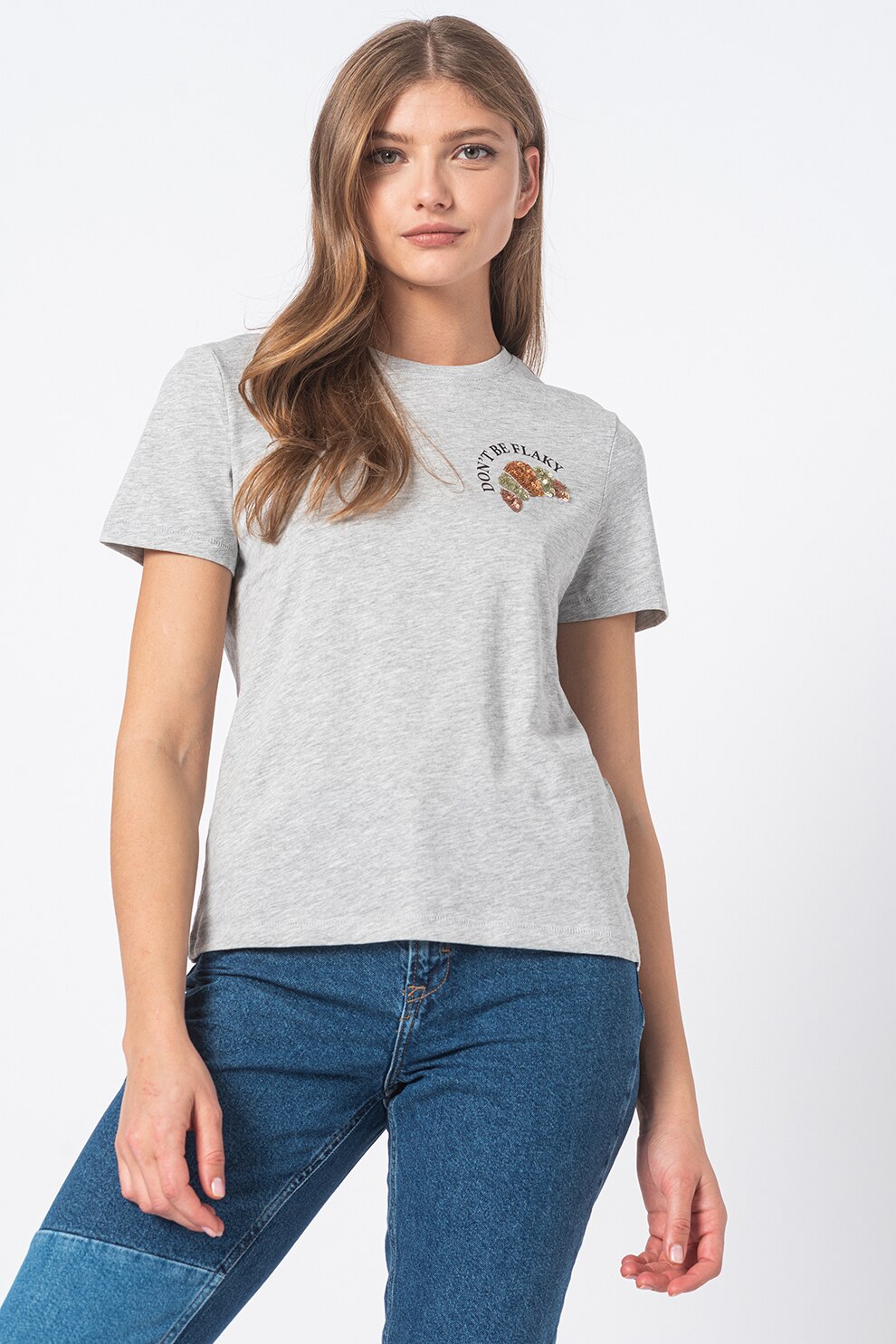 Only, Tricou regular fit cu imprimeu, Gri deschis melange