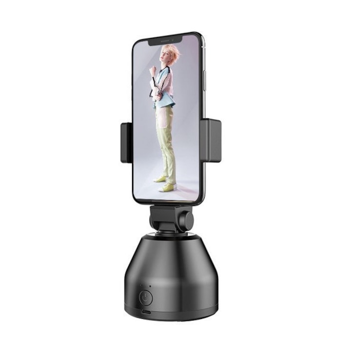 Okostelefon tartó, forgatható, 360°-os felvételi szög, intelligens személyi kamera, arcfelismerés, fekete