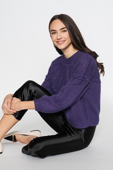 Vero Moda, Pulover cu model torsade Silanda, Violet Vero Moda, Pulover cu model torsade Silanda, Violet