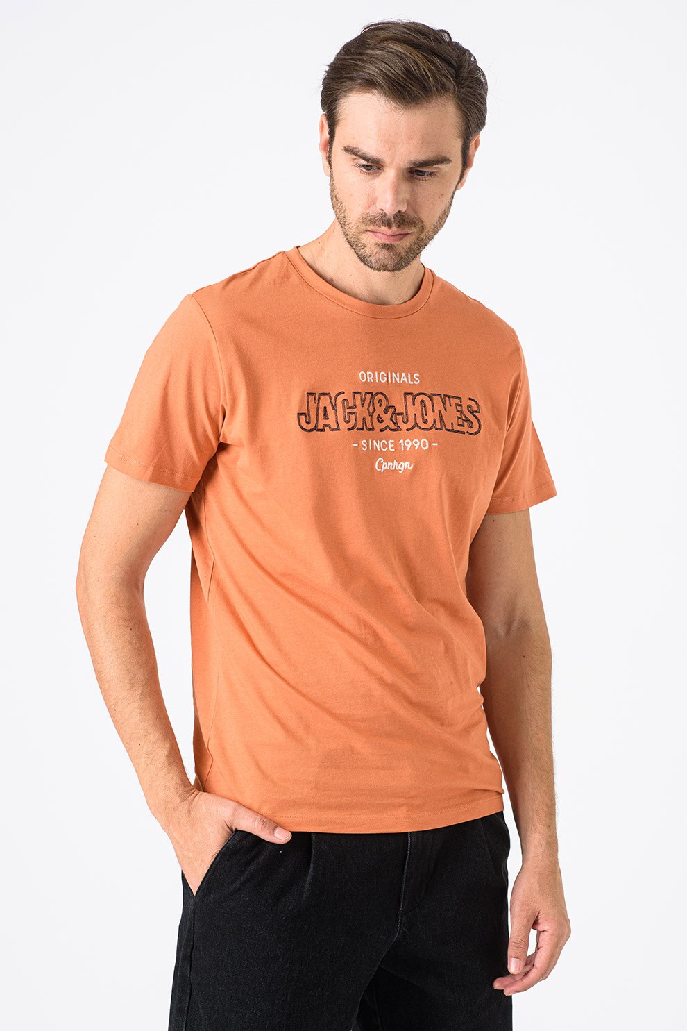 Jack&Jones, Tricou cu decolteu la baza gatului si logo Surface, Oranj stins