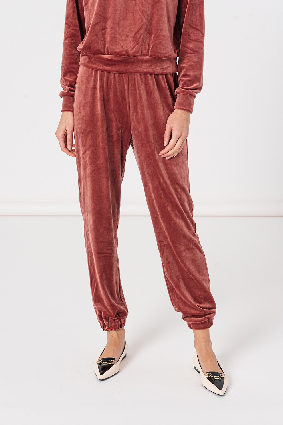 Only, Pantaloni sport cu aspect catifelat Rebel, Rosu stins