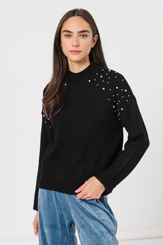 JdY, Pulover cu maneci cazute si margele la nivelul umerilor Ziza, Negru JdY, Pulover cu maneci cazute si margele la nivelul umerilor Ziza, Negru