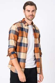 Jack&Jones, Camasa slim fit din amestec de bumbac organic si lyocell Blawinter, Maro/Bleumarin Jack&Jones, Camasa slim fit din amestec de bumbac organic si lyocell Blawinter, Maro/Bleumarin