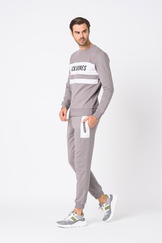 Jack&Jones, Costum sport cu insertii logo Toms, Grej/Alb/Negru Jack&Jones, Costum sport cu insertii logo Toms, Grej/Alb/Negru