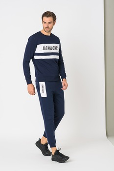 Jack&Jones, Costum sport cu insertii logo Toms, Bleumarin/Alb Jack&Jones, Costum sport cu insertii logo Toms, Bleumarin/Alb