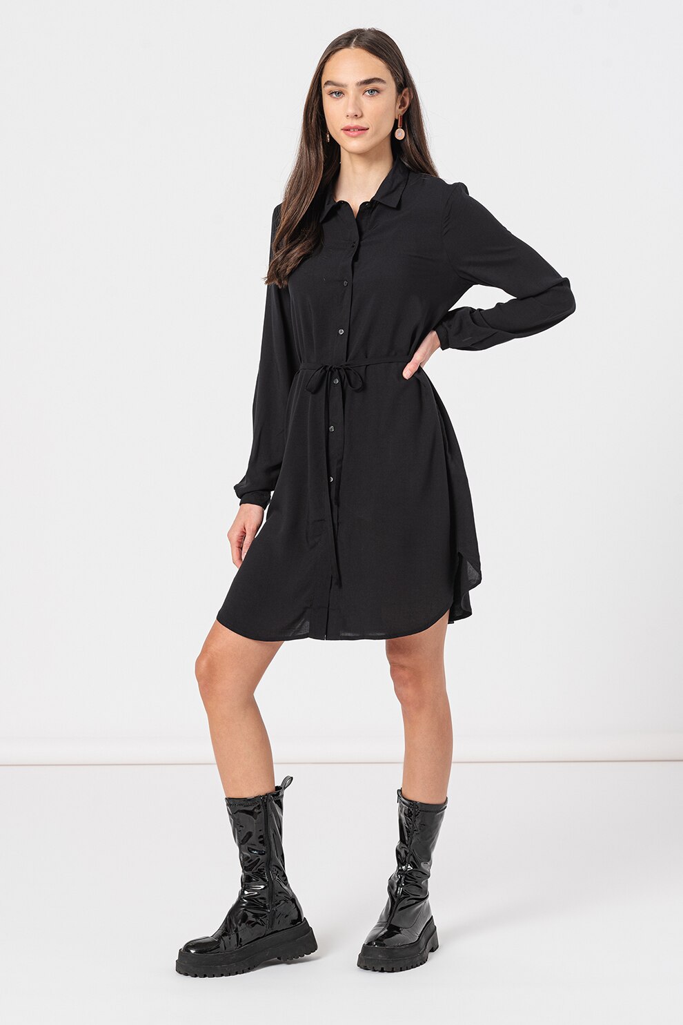 Only, Rochie-camasa cu cordon in talie Nova, Negru