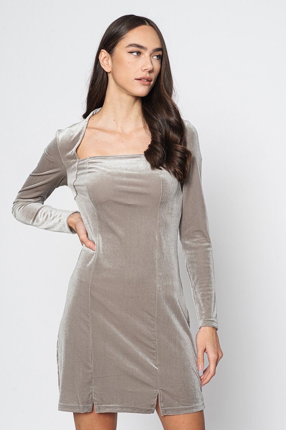 Vero Moda, Rochie scurta cu aspect de catifea Dana, Gri