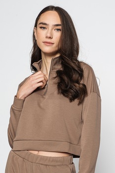 Vero Moda, Bluza sport crop cu maneci cazute, Taupe Vero Moda, Bluza sport crop cu maneci cazute, Taupe