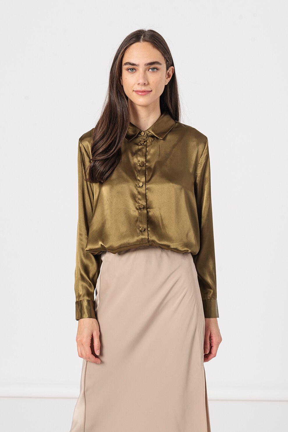 Vero Moda, Camasa cu aspect satinat Ane, Verde oliv