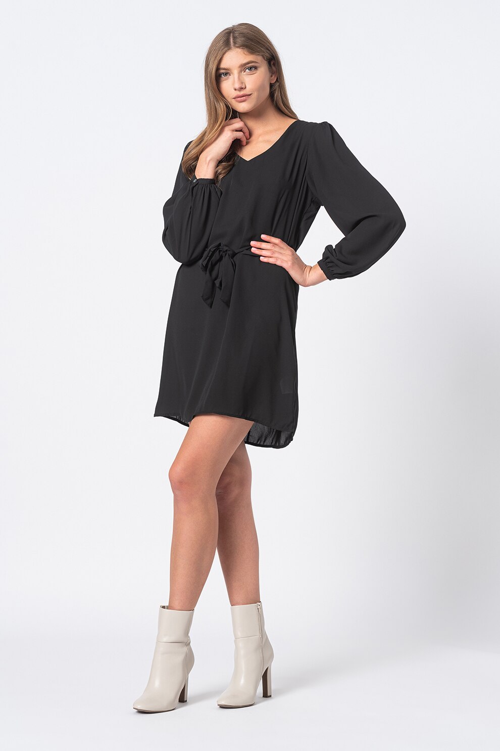 Only, Rochie vaporoasa cu decolteu in V Alma, Negru