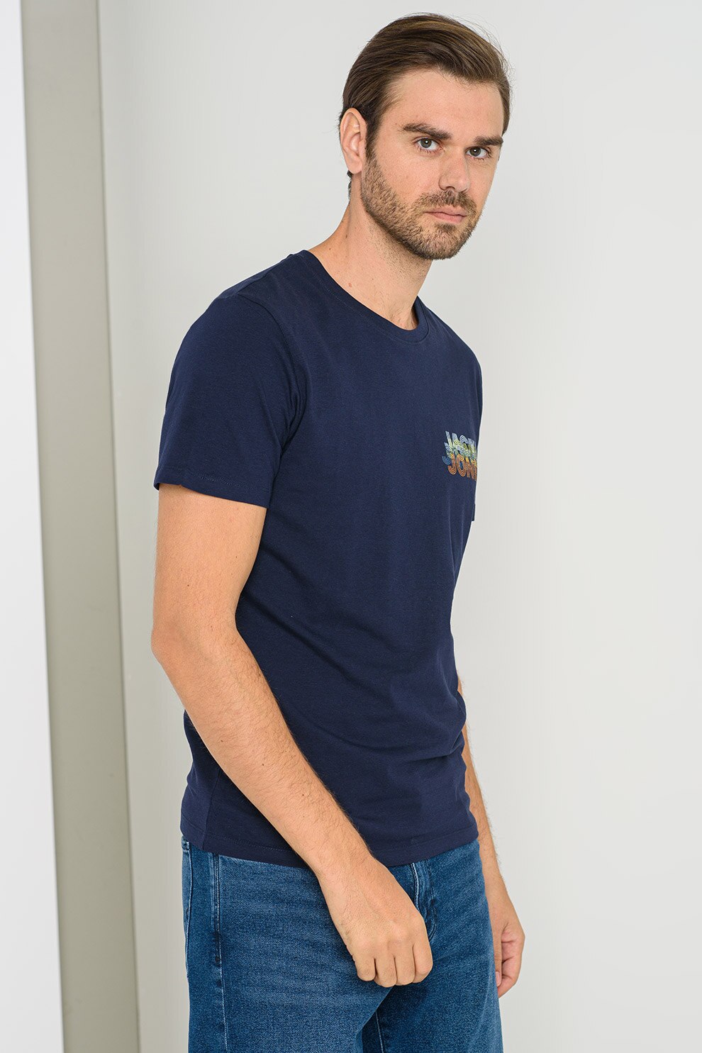 Jack&Jones, Tricou cu decolteu la baza gatului si logo pe piept Power, Bleumarin