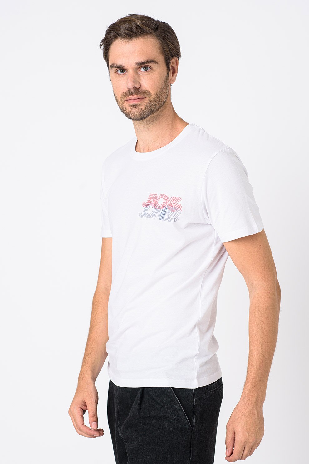 Jack&Jones, Tricou cu decolteu la baza gatului si logo pe piept Power, Alb
