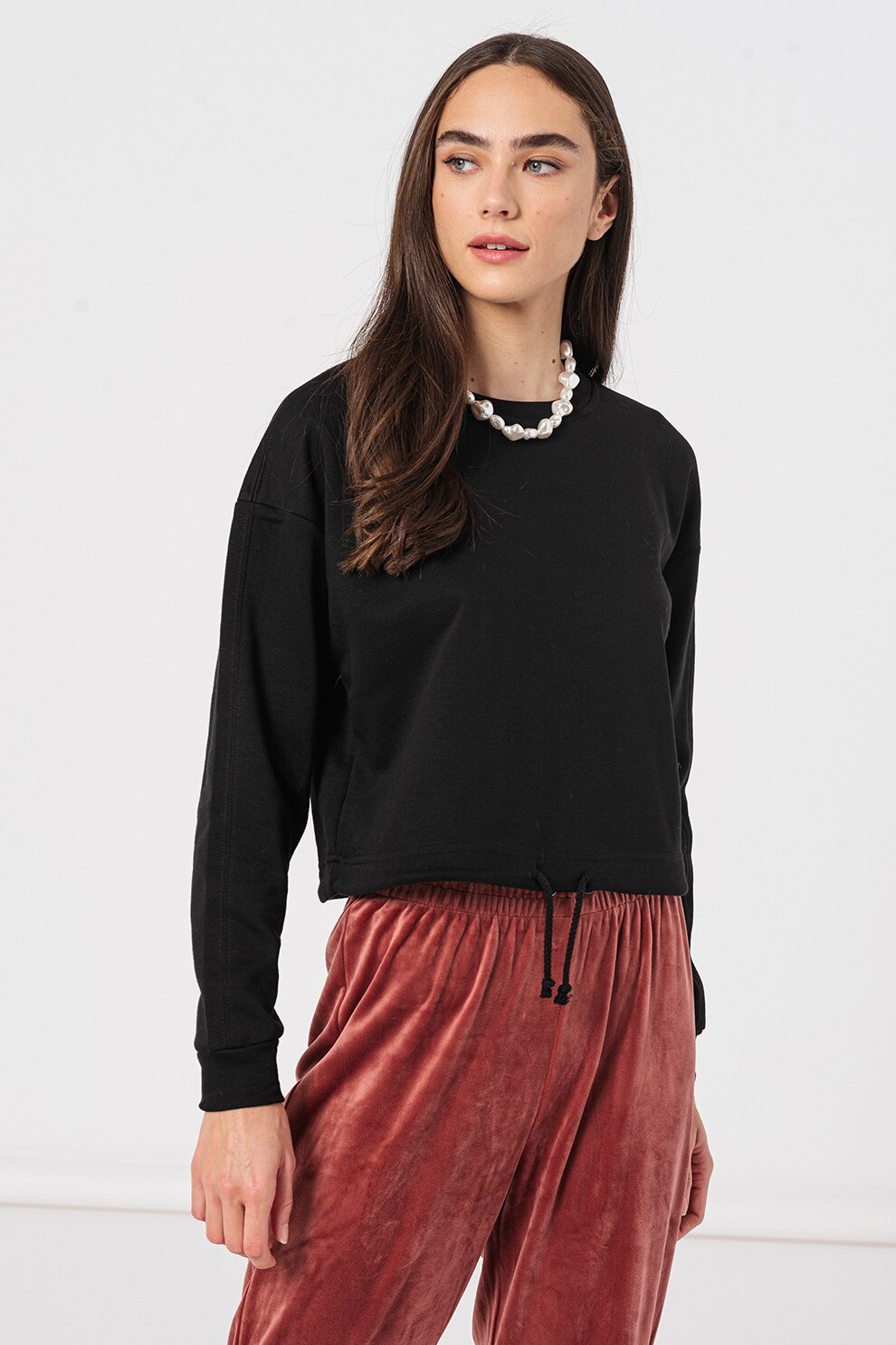 Only, Bluza sport cu snur la terminatie Every Life, Negru