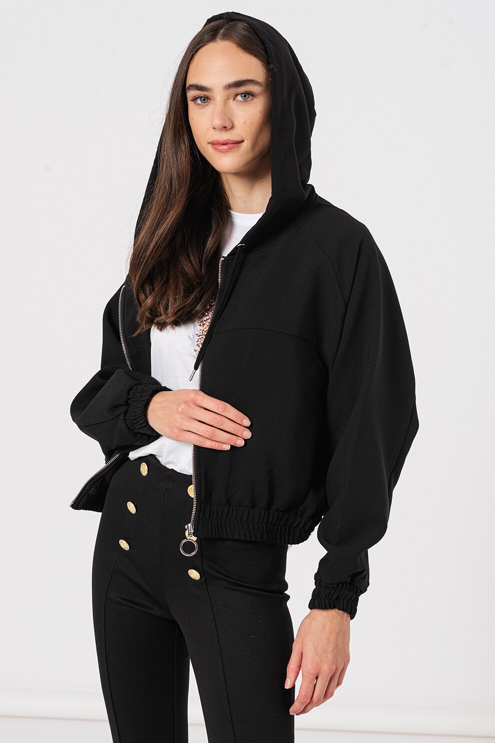 Only, Hanorac cu fermoar si terminatii elastice Mariya, Negru
