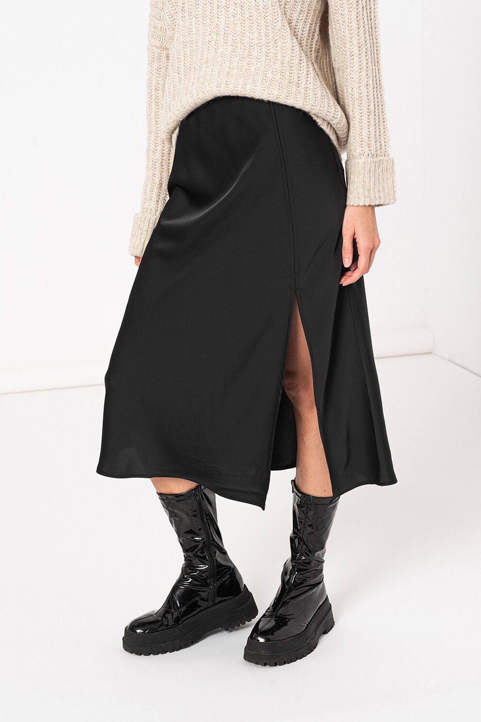 Only, Fusta cu slit lateral Aubrey, Negru