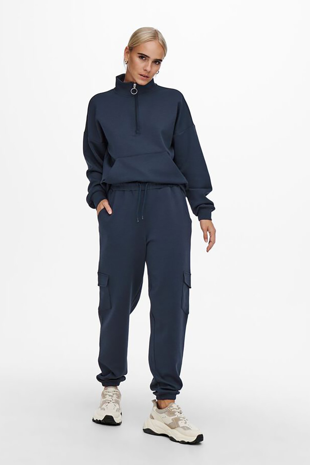 Only Play, Pantaloni sport cargo cu talie inalta, Albastru inchis, S