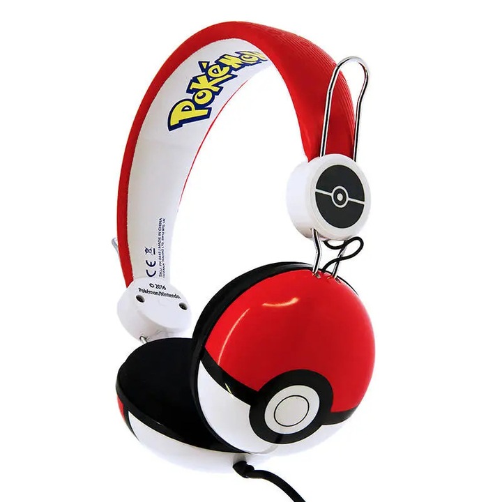 Casti Audio pentru copii OTL Technologies Pokeball Tween, rosii/alb