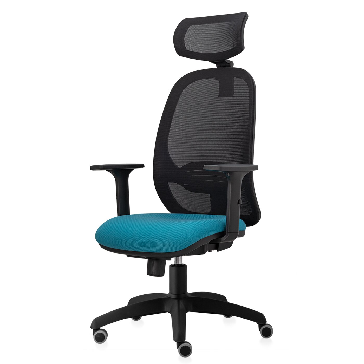 Scaun ergonomic de birou TRAFFIC CHAIRS MAX, mesh NEGRU, tapiterie textil, TURCOAZ, rotile gumate