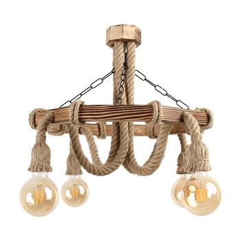 Candelabru cu franghie lemn natural 4 Pozitii, E27 Candelabru cu franghie lemn natural 4 Pozitii, E27