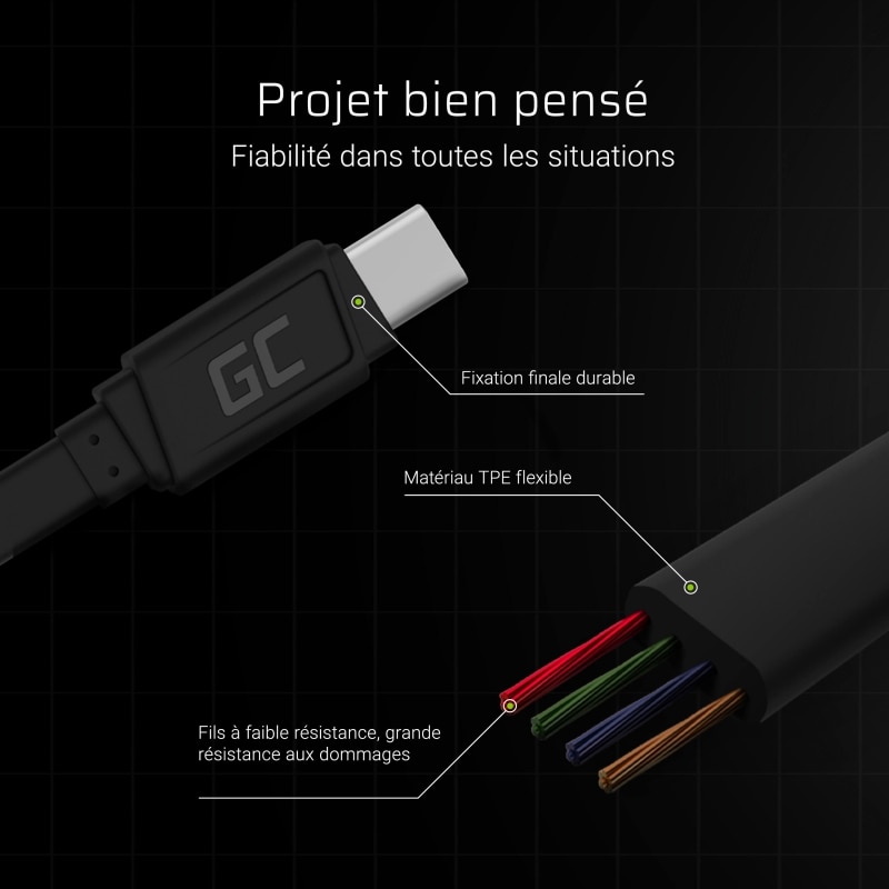 Cable Green Cell GC PoweStream USB-C - USB-C 30cm PD 60W 480 Mbps