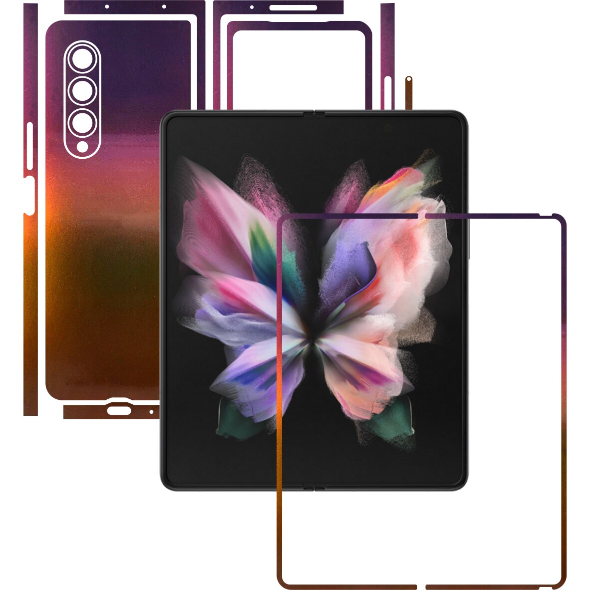 Folie Protectie Carbon Skinz pentru Samsung Galaxy Z Fold3 5G - Color Shift Aubergine Bronze Split Cut, Skin Adeziv Full Body Cover pentru Rama Ecran, Carcasa Spate si Laterale